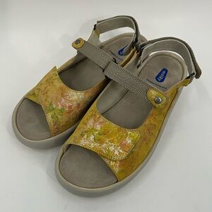 Wolky Jewel leopard yellow sling back sandals
